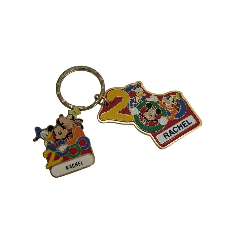 VTG Y2K Disney World Trading Pin Name Tag  & Keychain Rachel Souvenir Vintage